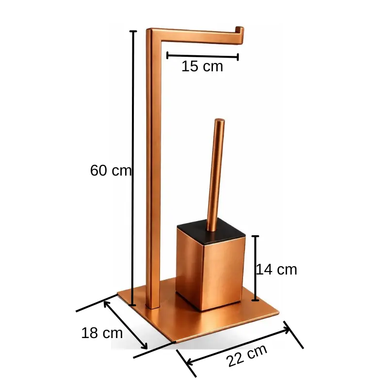 Set suport hartie igienica, baza dreptunghiulara, suport perie de toaleta si perie de toaleta, din inox, Bronz, 22 x 18 x 60 cm [5]