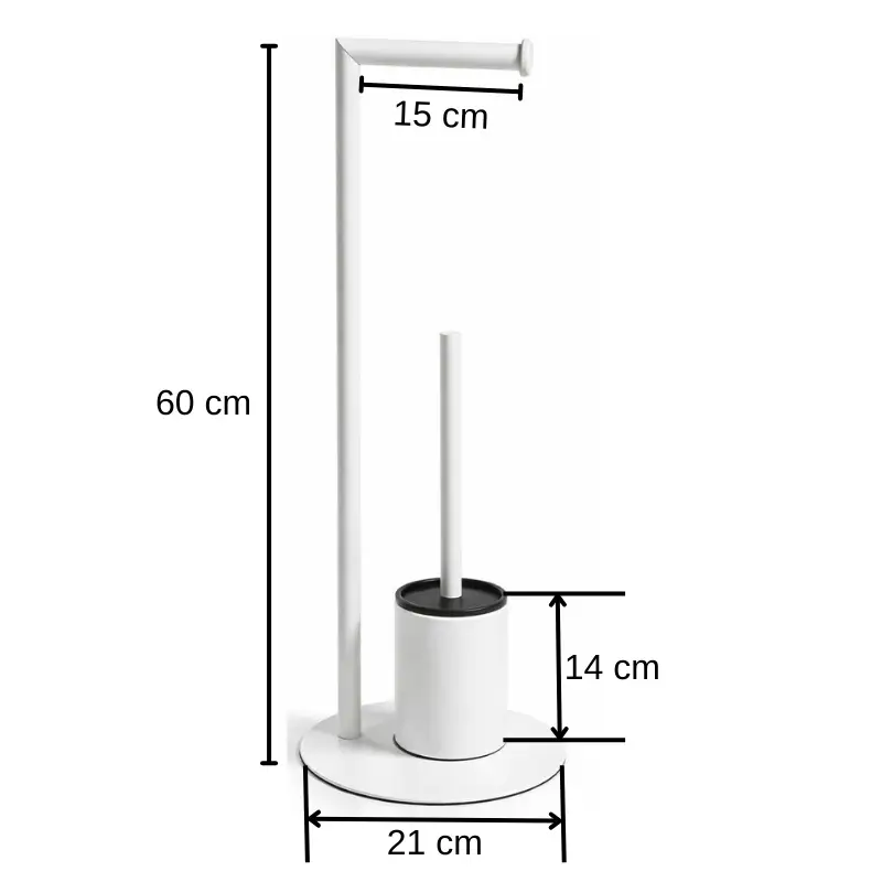 Set suport hartie igienica, suport perie de toaleta si perie de toaleta, din inox, Alb, 21 x 60 cm [2]