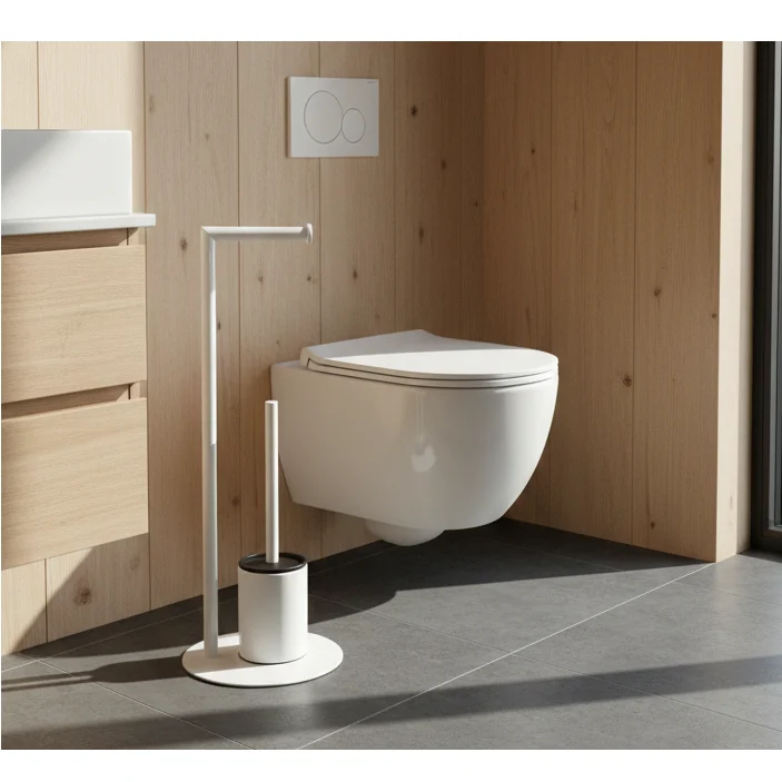 Set suport hartie igienica, suport perie de toaleta si perie de toaleta, din inox, Alb, 21 x 60 cm [3]