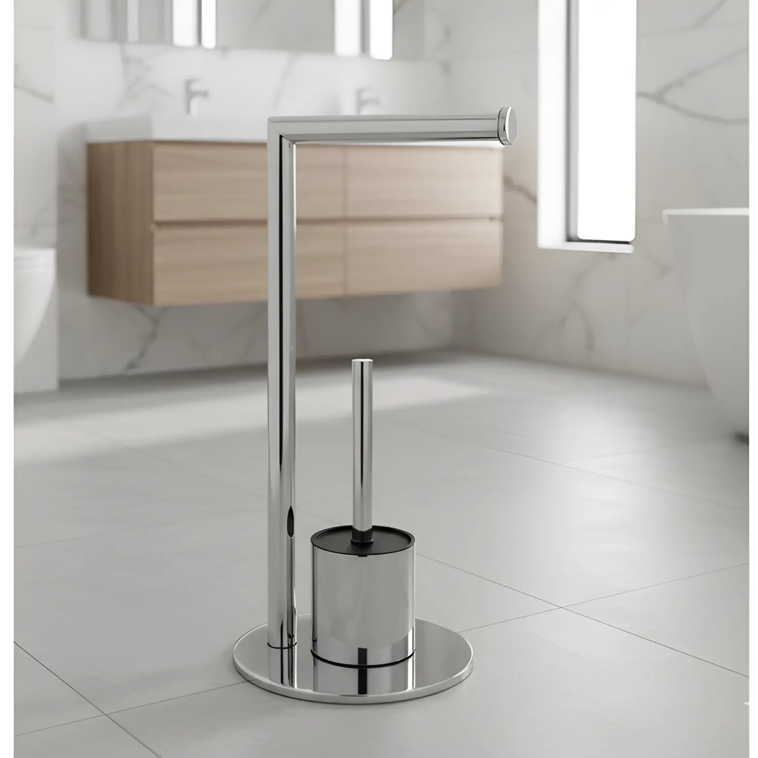 Set suport hartie igienica, suport perie de toaleta si perie de toaleta, din inox, Argintiu, 21 x 60 cm