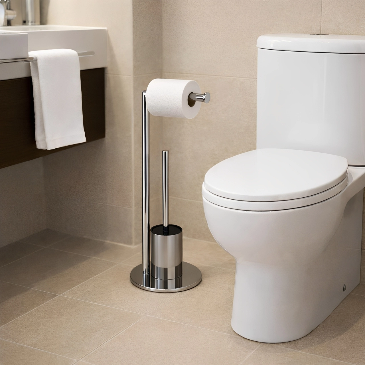 Set suport hartie igienica, suport perie de toaleta si perie de toaleta, din inox, Argintiu, 21 x 60 cm [3]