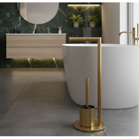 Set suport hartie igienica, suport perie de toaleta si perie de toaleta, din inox, Auriu, 21 x 60 cm [3]