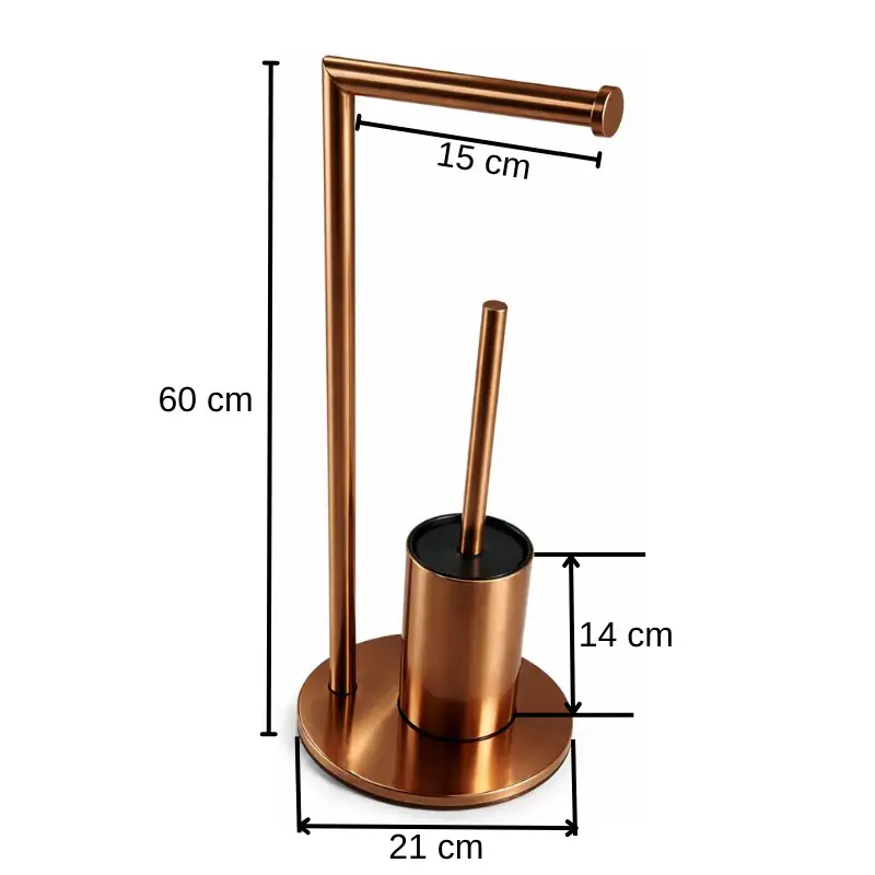Set suport hartie igienica, suport perie de toaleta si perie de toaleta, din inox, Bronz, 21 x 60 cm [4]
