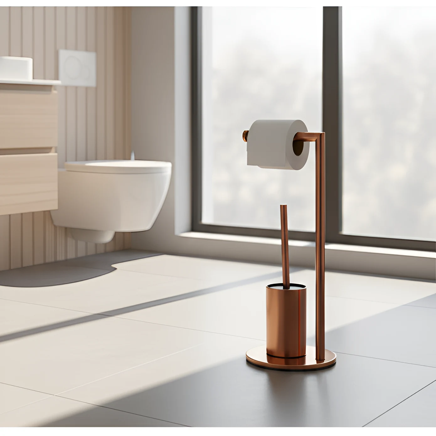 Set suport hartie igienica, suport perie de toaleta si perie de toaleta, din inox, Bronz, 21 x 60 cm [6]