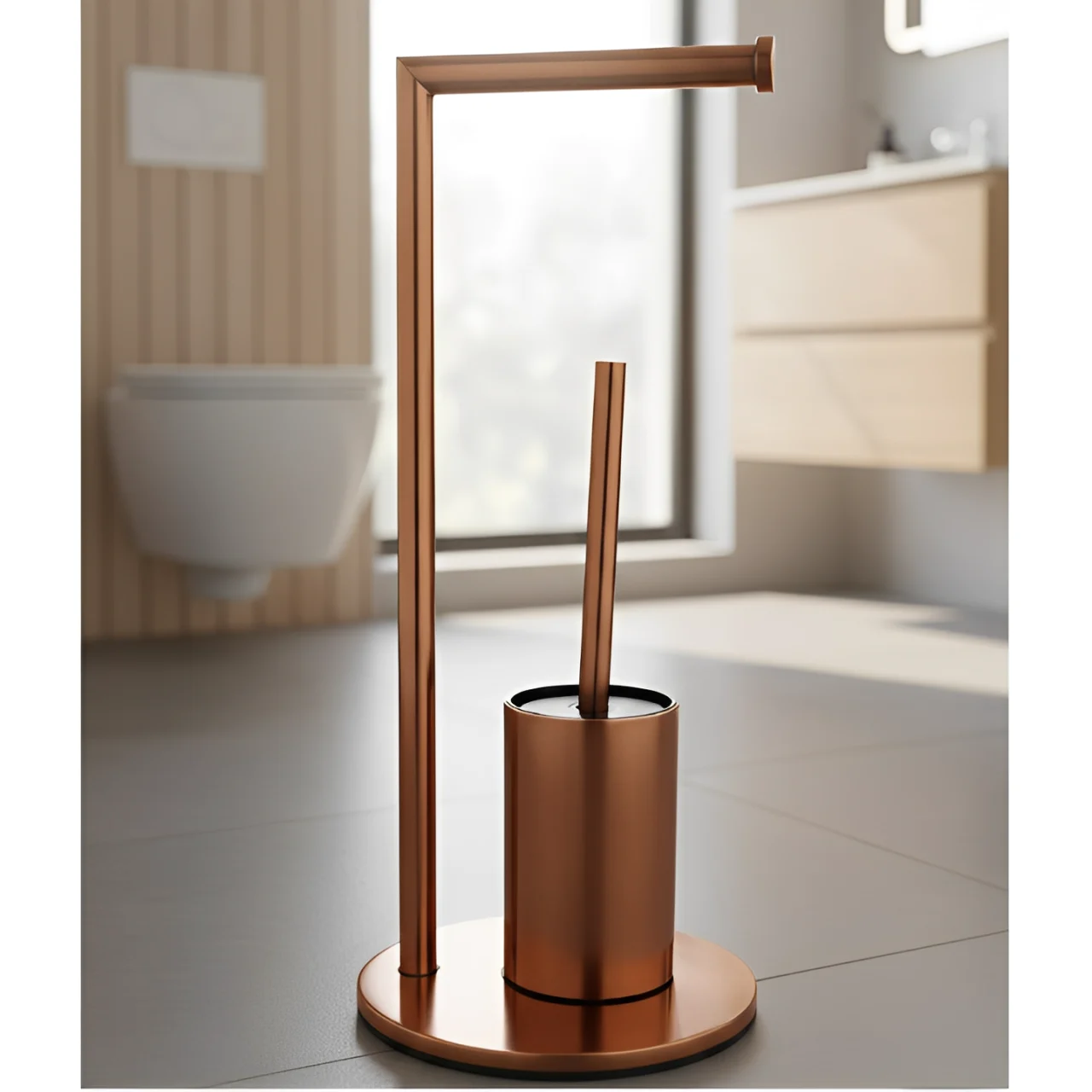 Set suport hartie igienica, suport perie de toaleta si perie de toaleta, din inox, Bronz, 21 x 60 cm