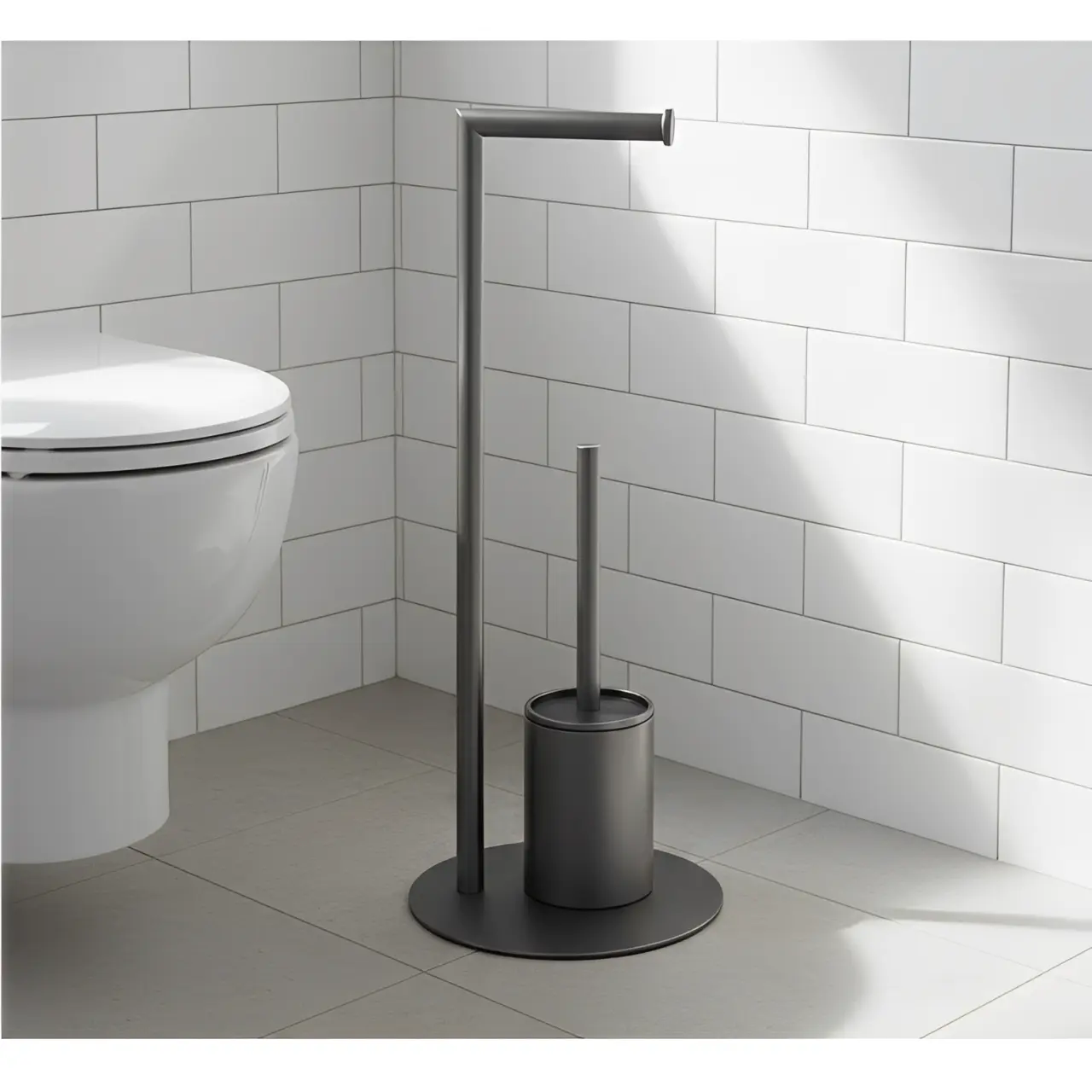 Set suport hartie igienica, suport perie de toaleta si perie de toaleta, din inox, Gri, 21 x 60 cm [4]