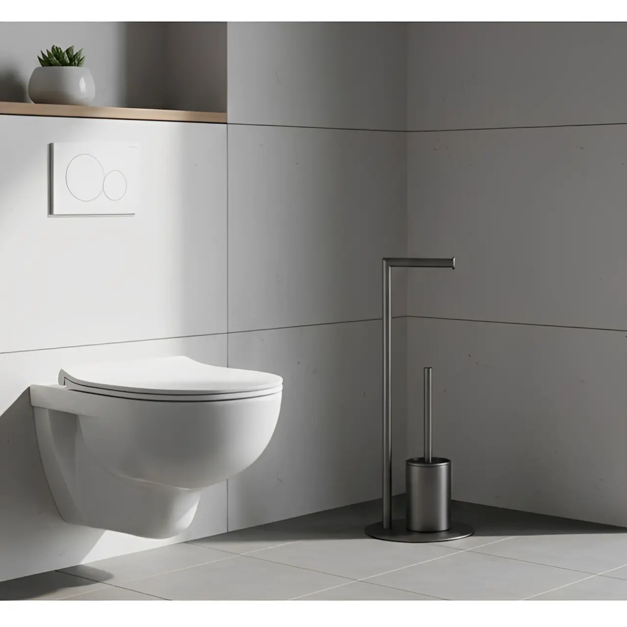 Set suport hartie igienica, suport perie de toaleta si perie de toaleta, din inox, Gri, 21 x 60 cm [3]