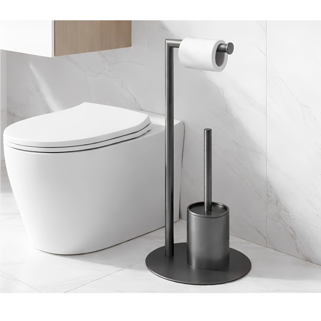 Set suport hartie igienica, suport perie de toaleta si perie de toaleta, din inox, Gri, 21 x 60 cm [5]