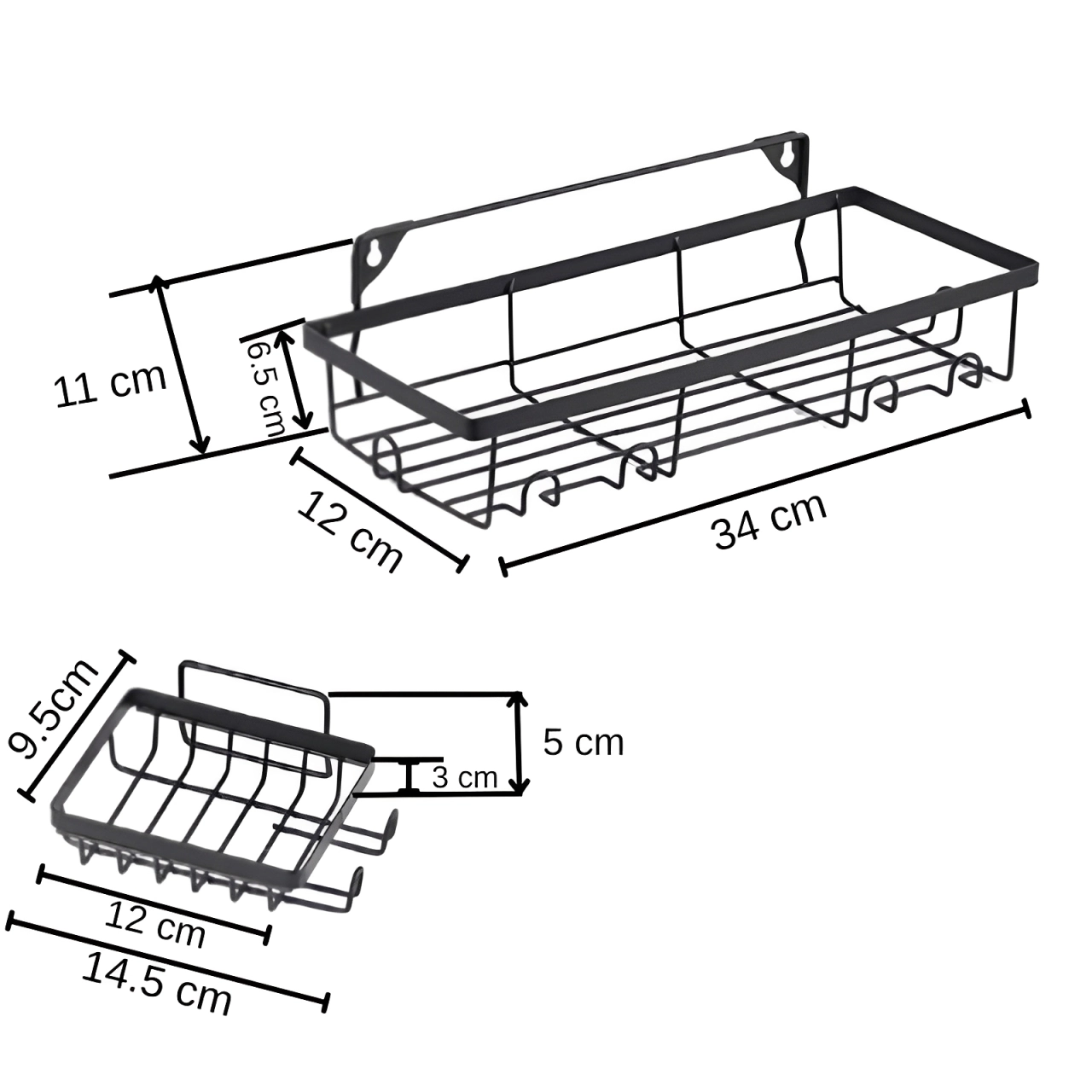 Set suporturi metalice, organizatoare, de perete, etajere depozitare, Negru, 4 buc [2]