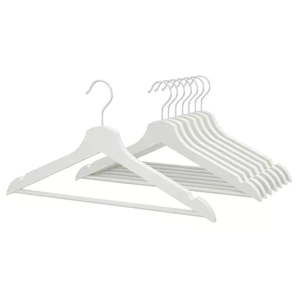 Umerase - Set umerase din lemn masiv pentru imbracaminte, Alb, 8 buc.