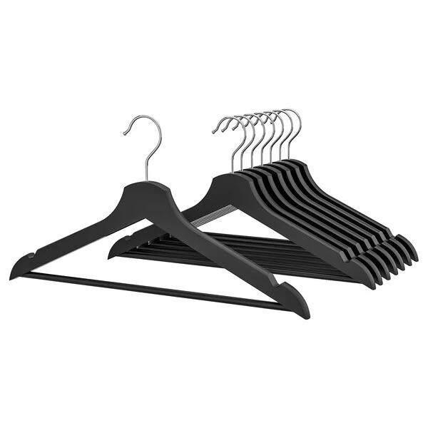 Umerase - Set umerase din lemn masiv pentru imbracaminte, Negru, 8 buc.