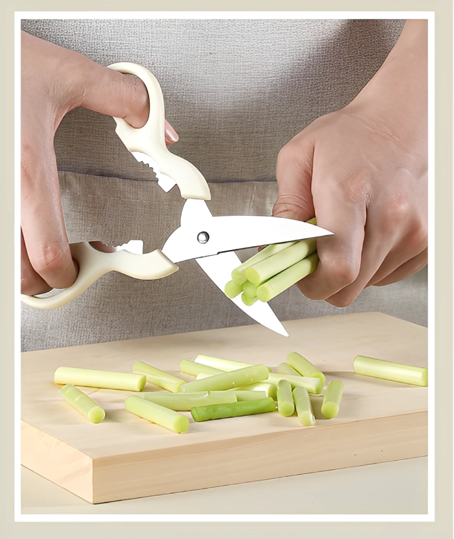 Set ustensile de bucatarie, cutit, foarfeca, desfacator, decojitor, suport ustensile, Crem , 5 piese [2]