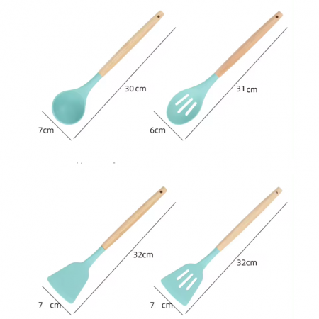 Set ustensile de bucatarie din silicon, tocator, cutite, ustensile, suport, Turcoaz, 19 piese [5]