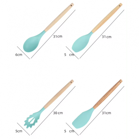 Set ustensile de bucatarie din silicon, tocator, cutite, ustensile, suport, Turcoaz, 19 piese [6]