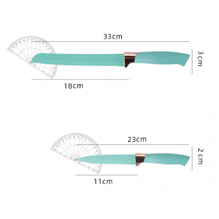 Set ustensile de bucatarie din silicon, tocator, cutite, ustensile, suport, Turcoaz, 19 piese [3]