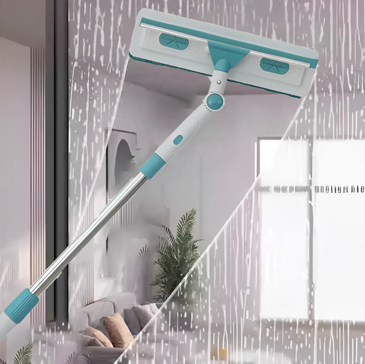 Curățenie - Spalator geamuri cu maner telescopic extensibil, Herum, 2 lavete incluse, 100 - 170 cm