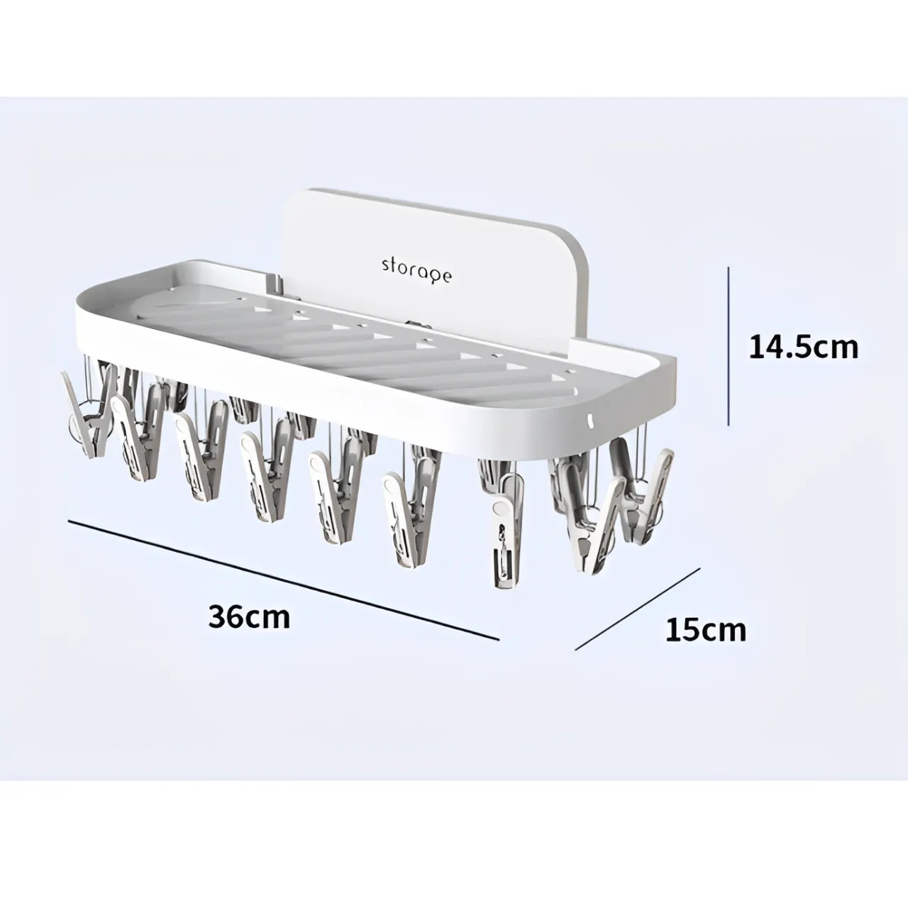 Suport autoadeziv, din plastic, pliabil, 17 clesti, Alb, 36 x 15 x 14.5 cm [5]