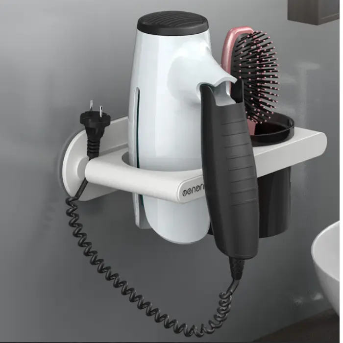 Suport autoadeziv pentru articole de baie, uscator de par, din plastic, Alb, 23 x 13 x 9 cm [0]