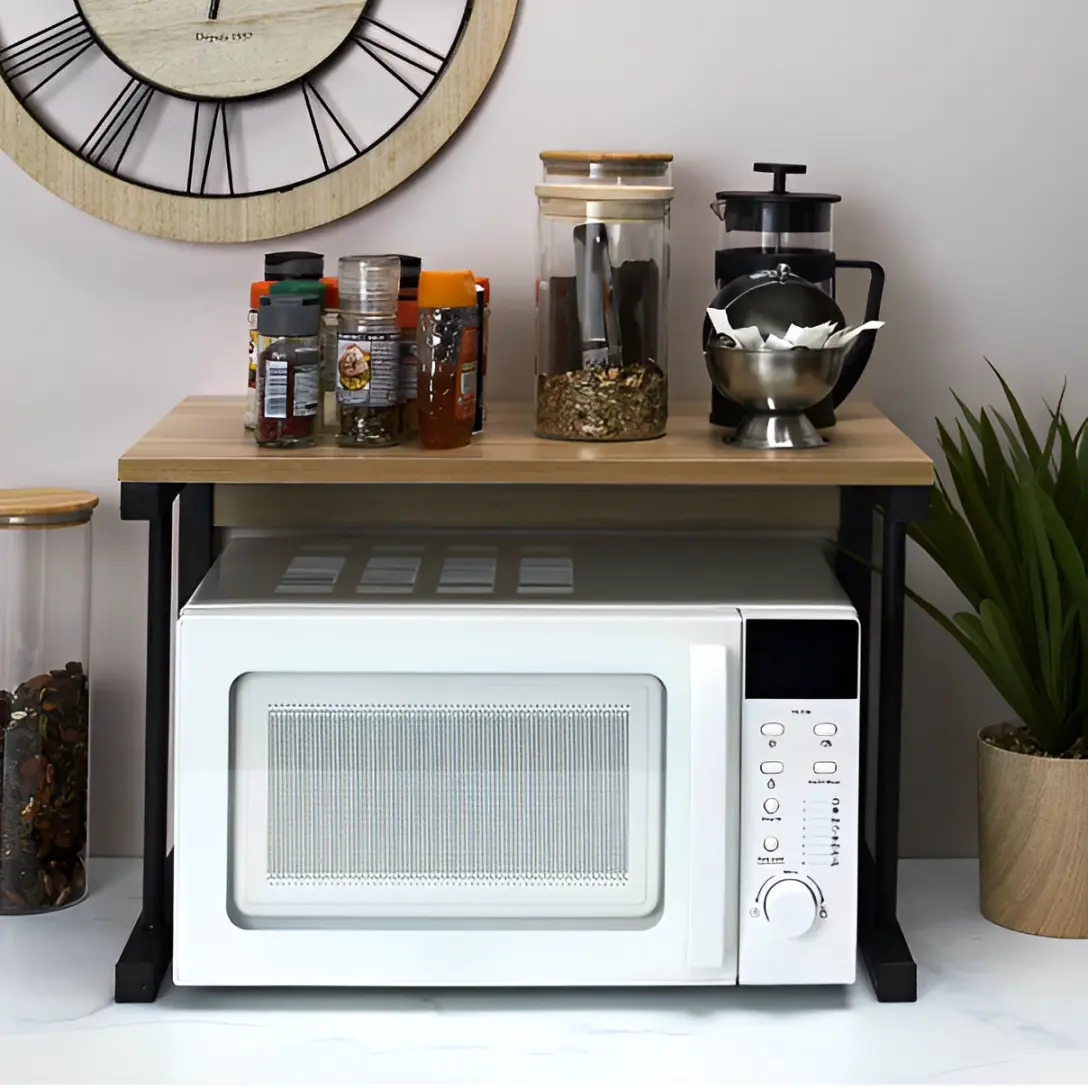 Suport metalic cuptor cu microunde, organizator bucatarie, depozitare, multifunctional, negru, 54 x 33 x 36 cm [0]