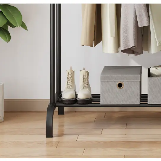 Suport metalic pentru haine cu 2 bare, inaltimi diferite, spatiu incaltaminte, Negru, 110 x 54.5 x 150 cm [4]