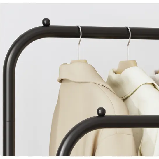 Suport metalic pentru haine cu 2 bare, inaltimi diferite, spatiu incaltaminte, Negru, 110 x 54.5 x 150 cm [3]