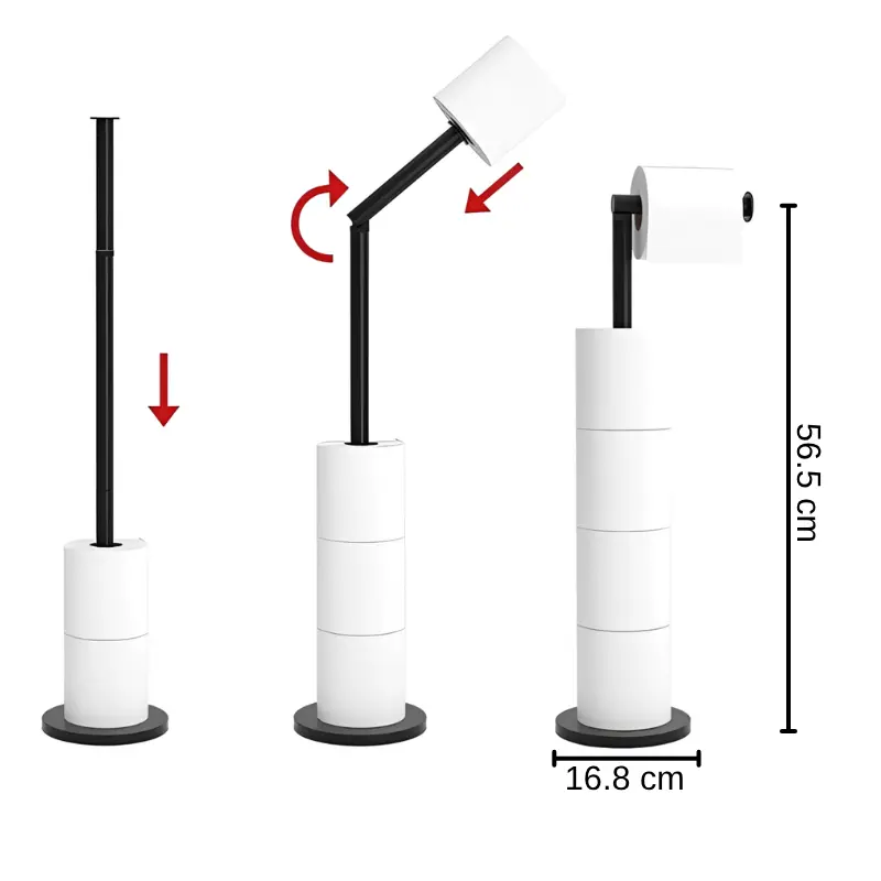 Suport metalic pentru hartie igienica, depozitare role, compact, de sine statator, organizare baie, Negru, 16.8 x 56.5 cm [5]