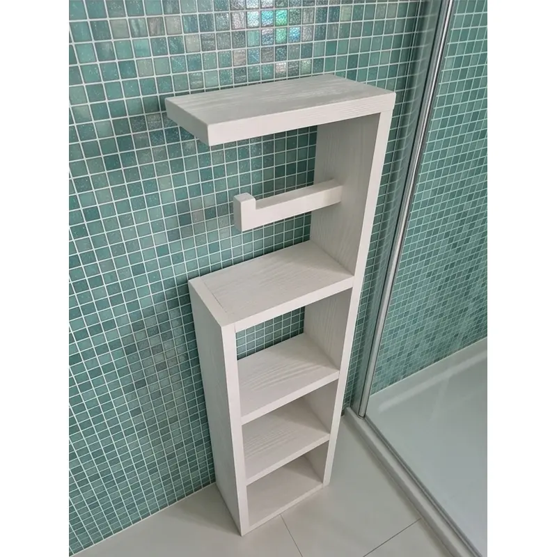 Suport pentru hartie igienica, din lemn, depozitare role hartie igienica, Herum, Alb, 21.6 x 11 x 82 cm [3]