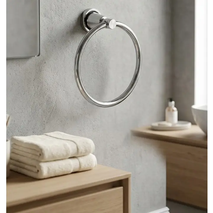 Suport pentru prosop de maini, tip inel, din aluminiu, prindere pe perete, Argintiu