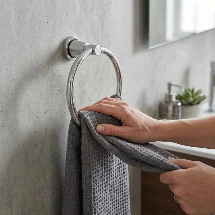 Suport pentru prosop de maini, tip inel, din aluminiu, prindere pe perete, Argintiu [4]
