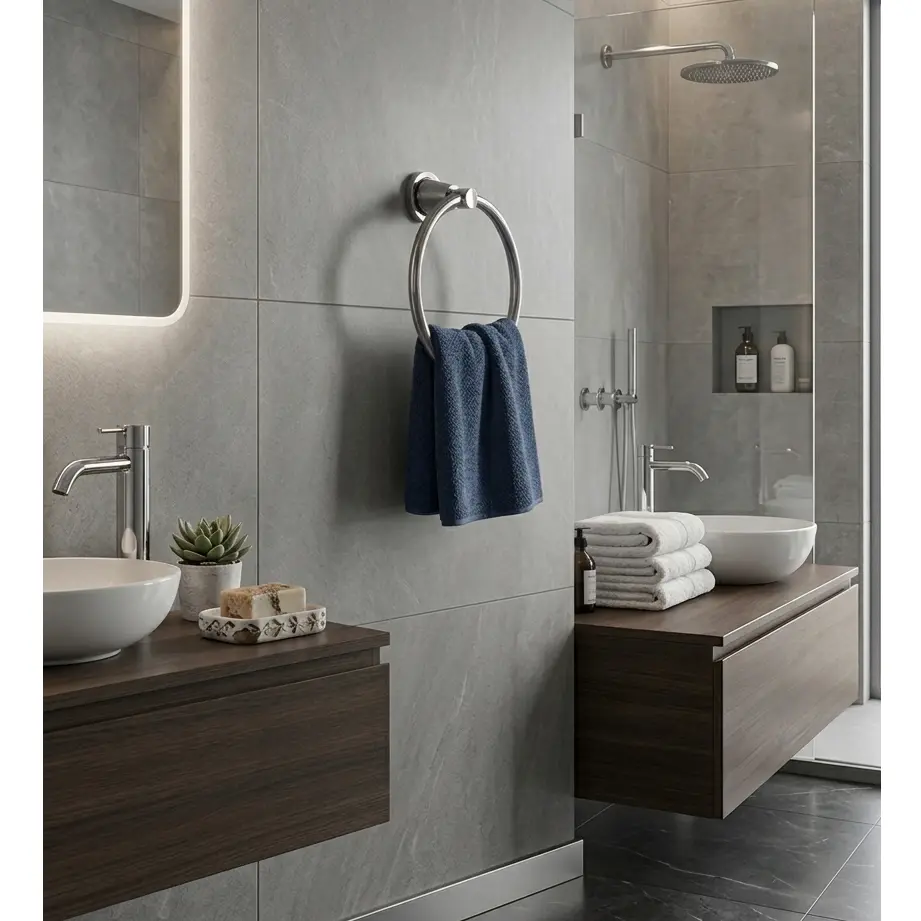 Suport pentru prosop de maini, tip inel, din aluminiu, prindere pe perete, Argintiu [1]