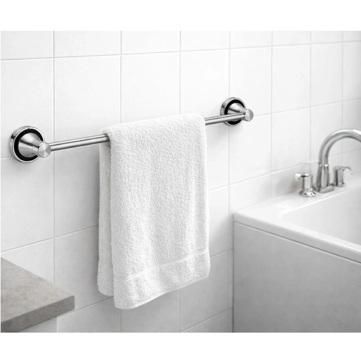 Suport pentru prosop, tip bara, din aluminiu, prindere pe perete, Argintiu, 60 cm [4]