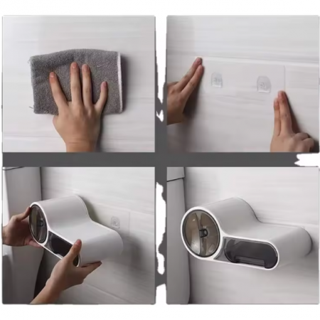 Suport pentru rola de hartie igienica cu spatii de depozitare, Alb/Gri, 28 x 14 x 13 cm [1]