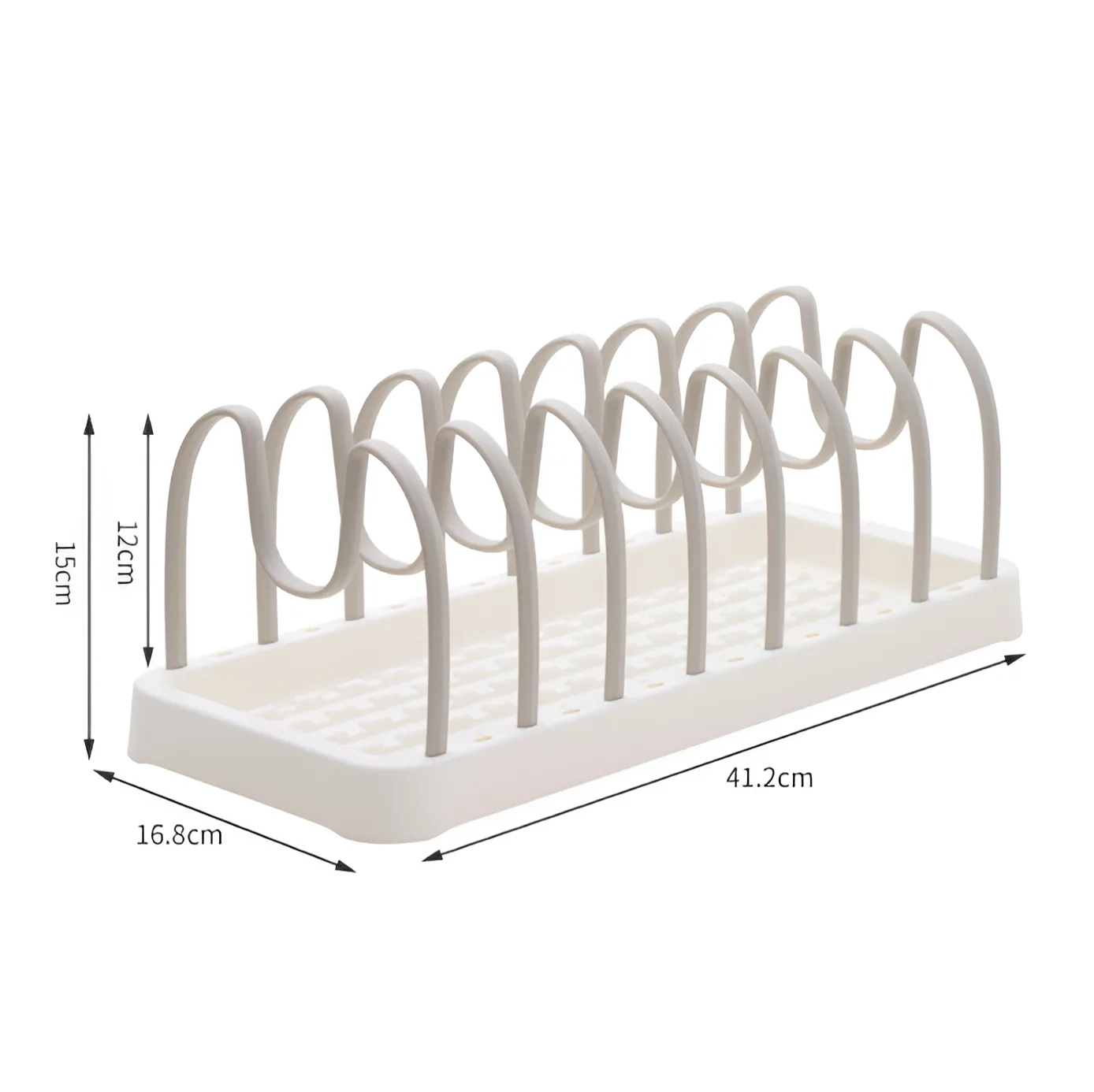 Suport pentru vase, capace, cu 7 separatoare, din plastic, Bej, 41.2 x 16.8 x 15 cm [5]