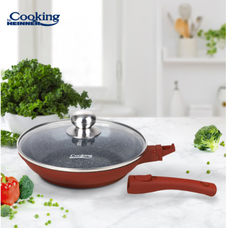 Tigaie din aluminiu cu capac si maner detasabil, Cooking by Heinner, Calabria, Rosu, 24 x 8 cm [5]