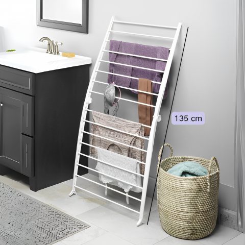 Uscător pentru haine compact, pliabil, din material plastic și metal, Alb, 68 x 135 cm [3]