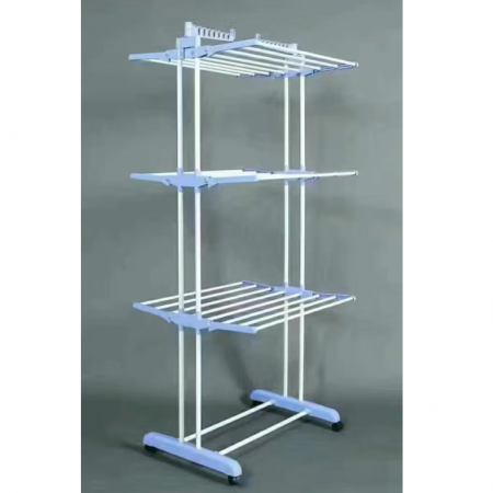 Uscator pentru rufe cu 3 niveluri, si roti, rafturi pliabile, Alb/Albastru, 75 x 76 x 170 cm [3]