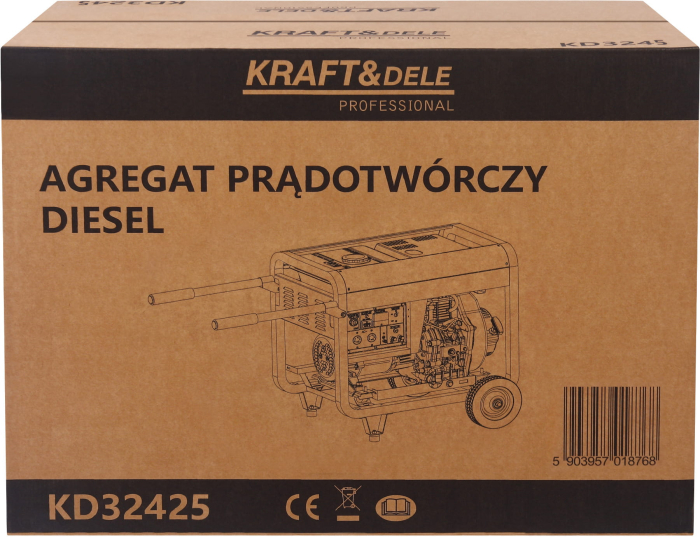 Generator diesel trifazat 8kW, 230V/400V, pornire electrica, cadru metalic cu roti (KD3245) [32]