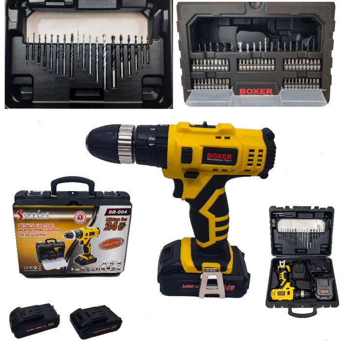 Masina, Aparat de gaurit, insurubat, Bormasina, Autofiletanta 24V 2 baterii + 72 accesorii (SR-004) [2]