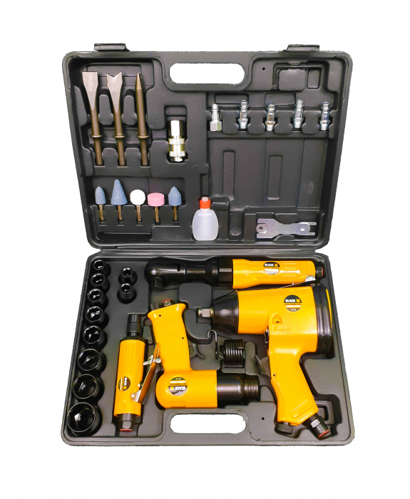 Trusa set scule pneumatice 33 piese aer comprimat, pistol clichet impact polizor drept ciocan (12206) [2]