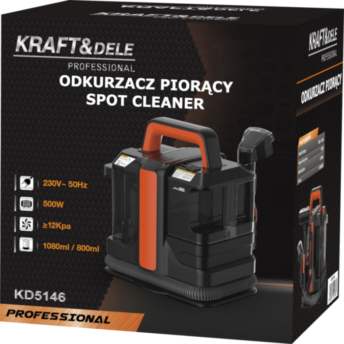 Aspirator spalare tapiterie 500W 12kPa aspirare umeda uscata 2 rezervoare furtun 1.2m (KD5146) [13]