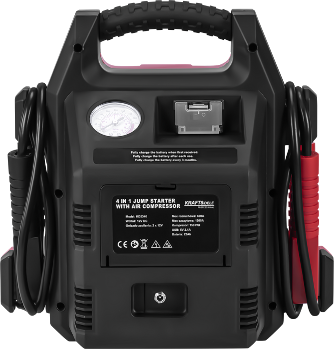 Starter auto 4 in 1 cu compresor si lanterna LED, 1200A, acumulator 22Ah, 12V (KD5346) [4]