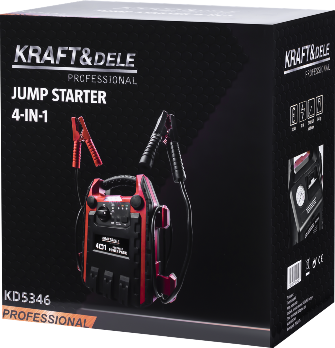 Starter auto 4 in 1 cu compresor si lanterna LED, 1200A, acumulator 22Ah, 12V (KD5346) [10]