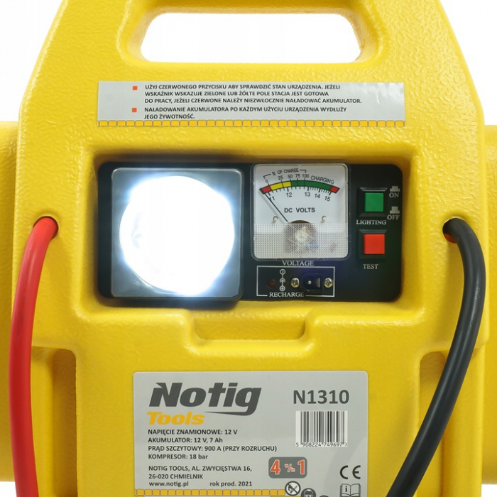 Dispozitiv multifunctional, pornire motor 900A, compresor 18bar, lampa Led cu baterie si incarcator 12V (N1310) [6]