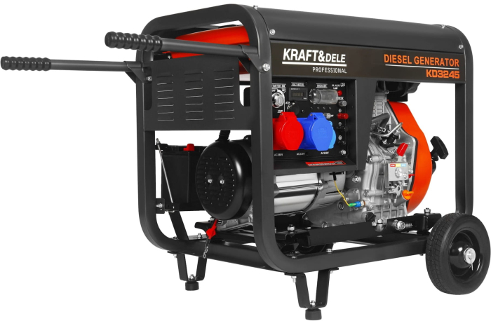 Generator diesel trifazat 8kW, 230V/400V, pornire electrica, cadru metalic cu roti (KD3245) [14]