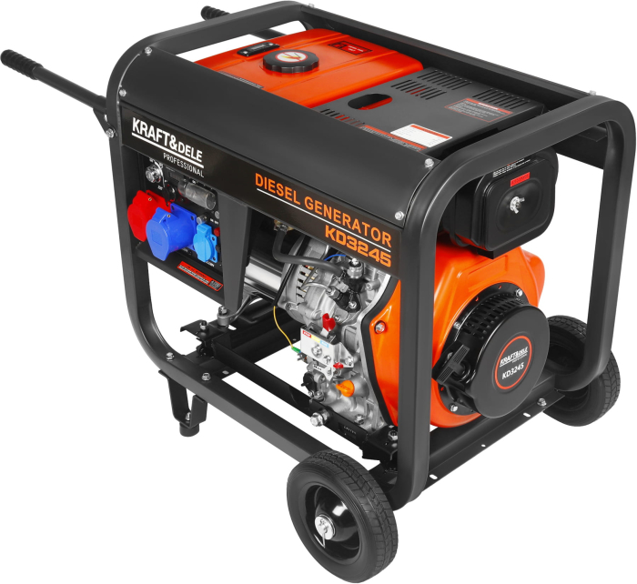 Generator diesel trifazat 8kW, 230V/400V, pornire electrica, cadru metalic cu roti (KD3245) [12]