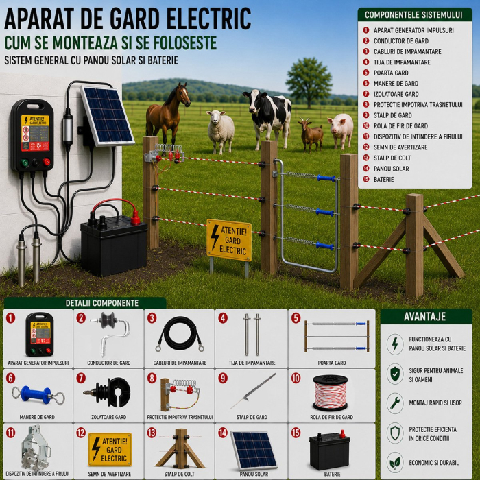 Aparat gard electric 6,9 J, 12-220V, baterie 12V 14Ah și panou solar 20W DISMR44 (BT117) [10]