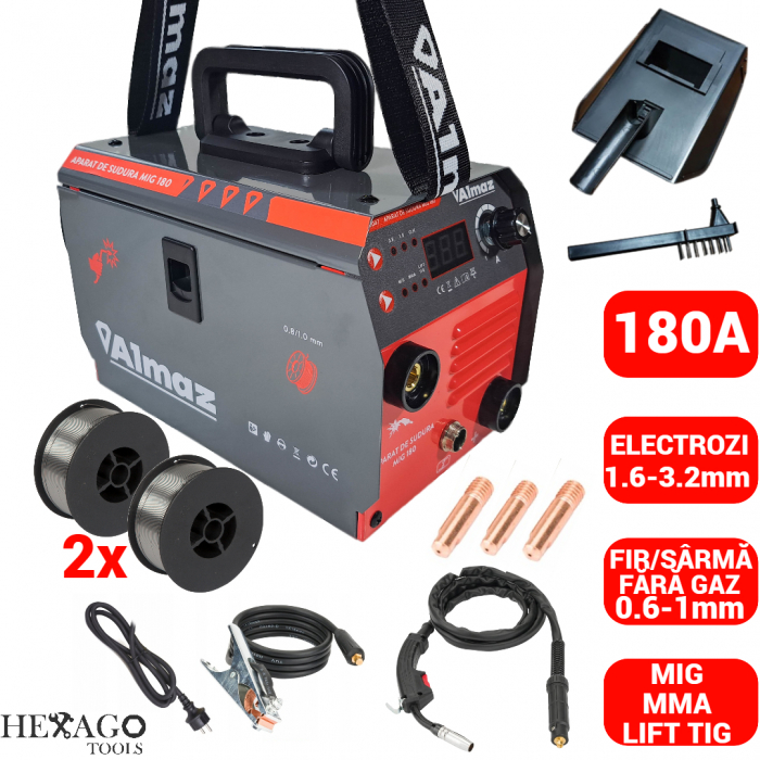 Aparat invertor de sudura MIG 180 + 2 x sarma fara gaz electrozi  (AZ-ES047+2F) [2]