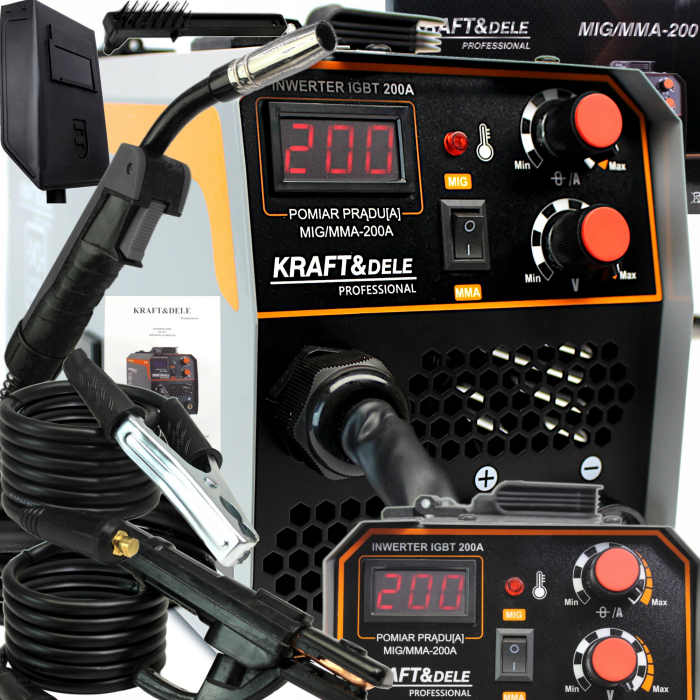 Aparat invertor de sudura MIG 200A sarma fara gaz electrozi + masca automat + fir sudura (KD1788+M+F) [3]