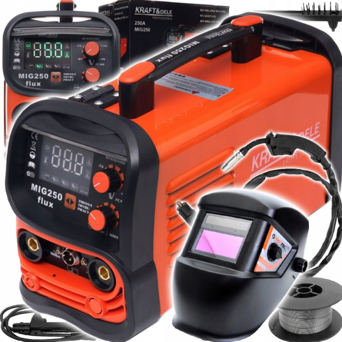 Aparat, invertor sudura MIG MMA 250A sarma flux fara gaz + Masca sudura cu inchidere automata, cu reglaj, cristale lichide (KD1875+V75207) [1]