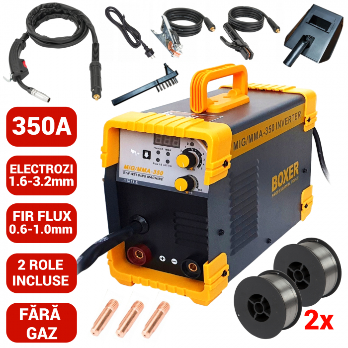 Aparat invertor sudura MIG MMA 350A + 2 role fir flux fara gaz + accesorii (SR-2008+2F) [2]